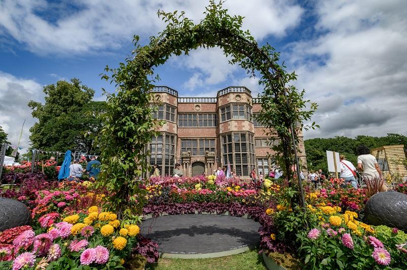 A show garden in front of Astley Hall at Chorley Flower Show