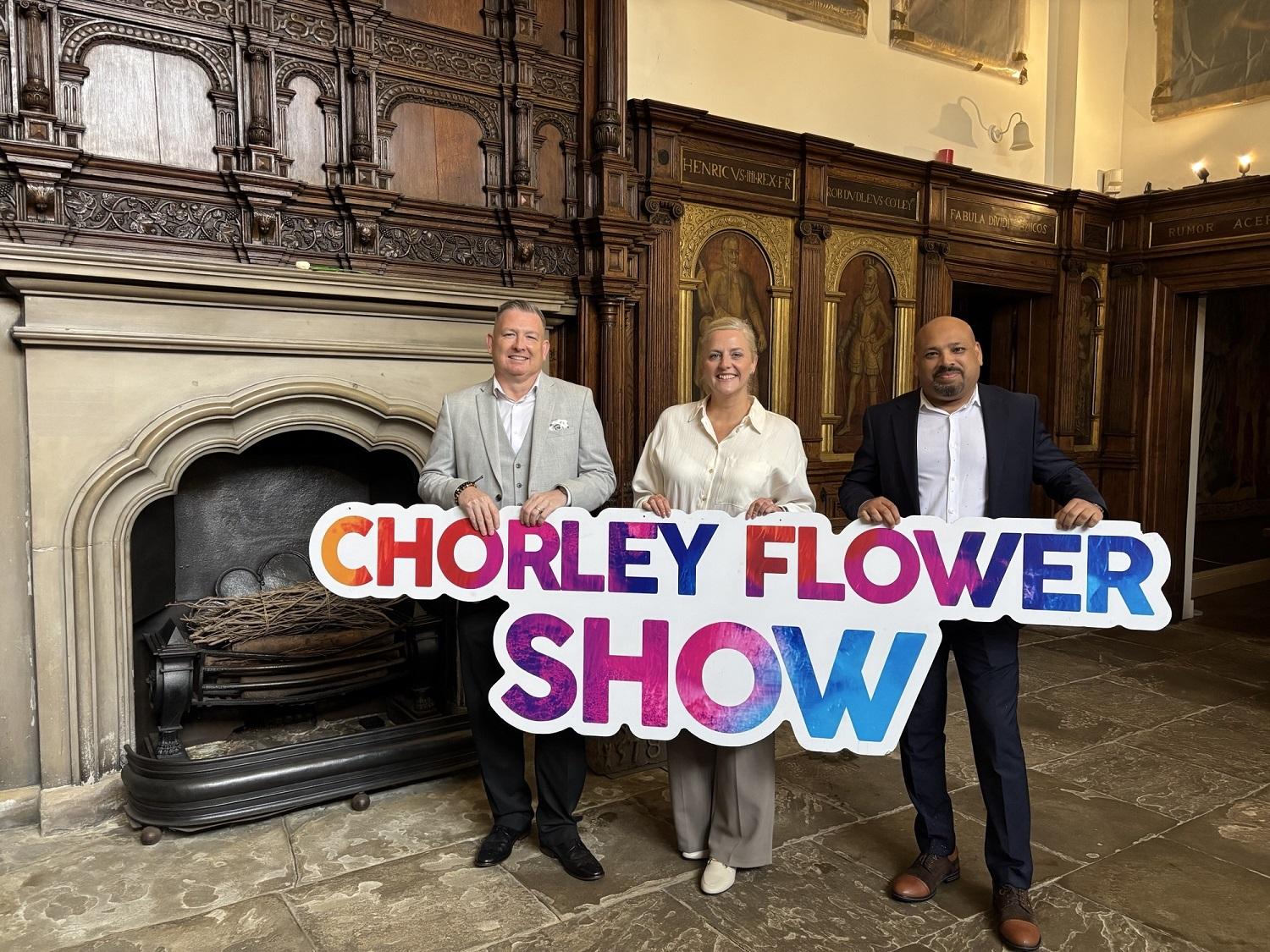 Representatives from the sponsors of Chorley Flower Show 2026 inside Astley Hall